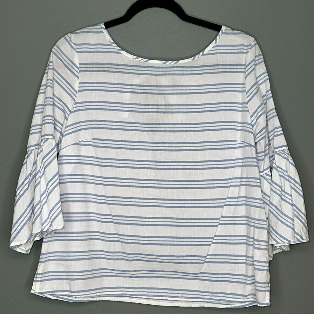 J. Crew Factory Blue and White Striped Blouse